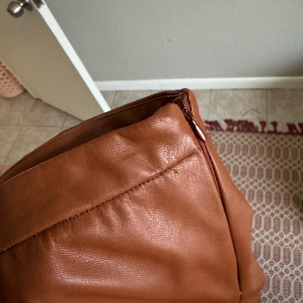 STAUD Vegan Leather Orchid Skirt in Whiskey - Picture 6 of 7